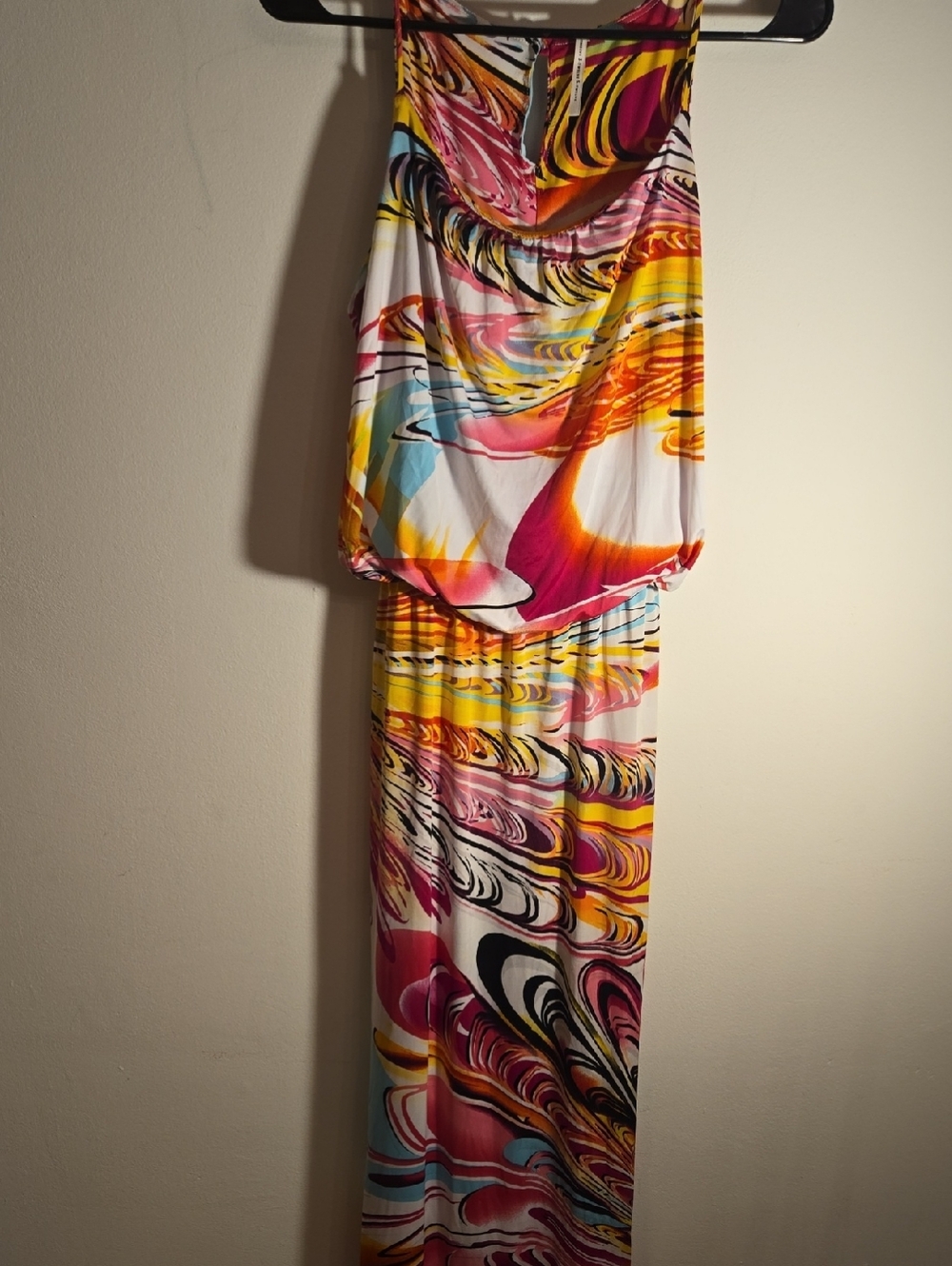 S-Twelve Multicolor Swirl Print Maxi Dress - White Base with Pink, Yellow, Black